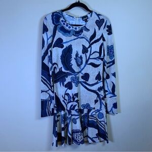 JUST CAVALLI Cream And Blue Floral Dress Size 6